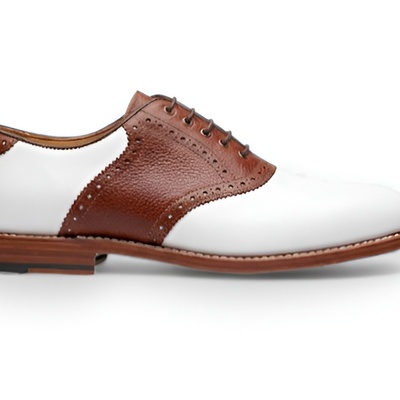 Crafted leather mens brown white leather saddle golf shoes