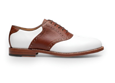 Crafted Leather Mens Brown White Leather Saddle Golf Shoes
