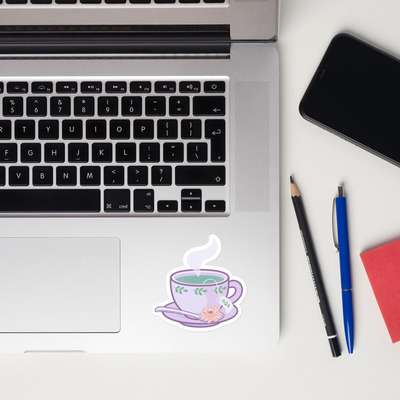 Lavender floral tea cup vinyl sticker