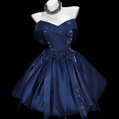 Navy satin short/mini prom party dress