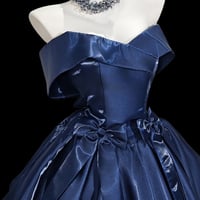 Navy Satin Short/Mini Prom Party Dress - Thumbnail 1