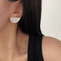 Vintage Geometric Sparkling Silver Hoop Earrings Lxurious Rhinestone Earlobe Jewelry - Thumbnail 1