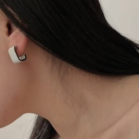 Vintage Geometric Sparkling Silver Hoop Earrings Lxurious Rhinestone Earlobe Jewelry - Thumbnail 2