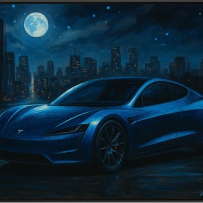 Sleek electric car under full moon - Thumbnail 1