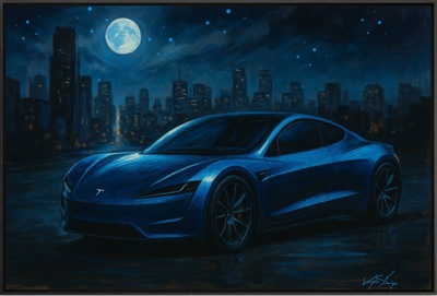 Sleek Electric Car Under Full Moon