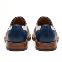 Crafted Leather Men’s Handcrafted White Red and Blue Leather Wingtip Oxford Style Lace up Saddle Golf Shoes - Thumbnail 3