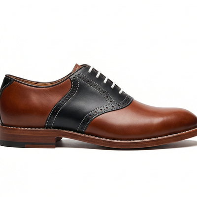 Crafted leather men’s brown black leather lace up saddle golf shoes