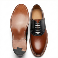 Crafted Leather Men’s Brown Black Leather Lace up Saddle Golf Shoes - Thumbnail 1