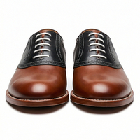 Crafted Leather Men’s Brown Black Leather Lace up Saddle Golf Shoes - Thumbnail 3