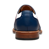 Crafted Leather Men’s Blue / Burgundy / White Leather Wingtip Style Oxford Lace up Saddle Golf Shoes - Thumbnail 3