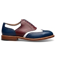 Crafted Leather Men’s Blue / Burgundy / White Leather Wingtip Style Oxford Lace up Saddle Golf Shoes - Thumbnail 1
