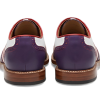 Crafted Leather Men’s Tri Color Saddle Golf Shoes in Purple Leather Base Red Accent Trim White Saddle Panel Wingtip Style  - Thumbnail 3