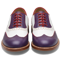 Crafted Leather Men’s Tri Color Saddle Golf Shoes in Purple Leather Base Red Accent Trim White Saddle Panel Wingtip Style  - Thumbnail 2