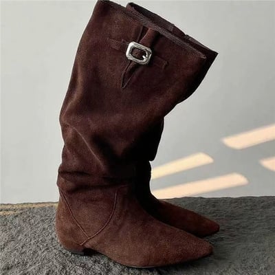 Sheepskin slimmer boots with belt buckle women's knight boots