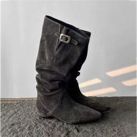 Sheepskin slimmer boots with belt buckle women's knight boots - Thumbnail 2