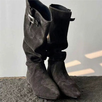 Sheepskin slimmer boots with belt buckle women's knight boots - Thumbnail 1