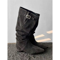 Sheepskin slimmer boots with belt buckle women's knight boots - Thumbnail 3