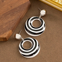 Zebra Striped Circle Drop Earrings,  Enamel Statement Stripped Earrings with Steel Stud, Exaggerated Niche Style Dangle Earrings - Thumbnail 3