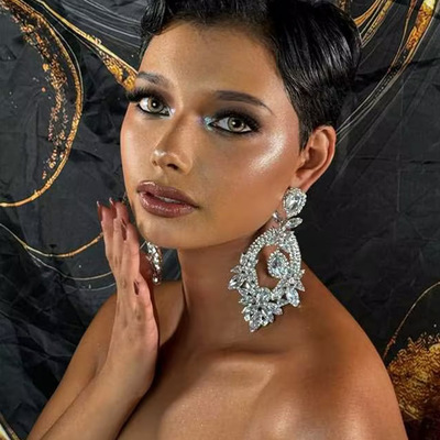 Water drop shaped cubic zirconia statement earrings, crystal chandelier dangle earrings for party