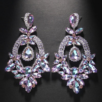 Water Drop Shaped Cubic Zirconia Statement Earrings, Crystal Chandelier Dangle Earrings for Party - Thumbnail 2