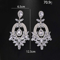 Water Drop Shaped Cubic Zirconia Statement Earrings, Crystal Chandelier Dangle Earrings for Party - Thumbnail 3