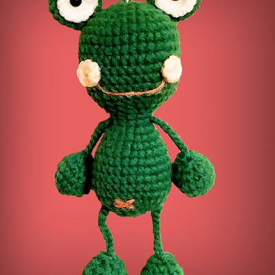 Dangly frog crochet keychain made by mom