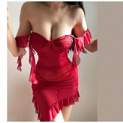 Sexy see-through mesh slit date dress deep v nightgown