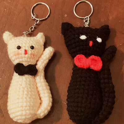 Slim kitty crochet keychain made by mom