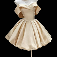 Champagne Satin Short/Mini A-Line Prom Party Dress - Thumbnail 1