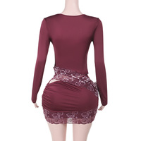 Long-sleeved lace cutout sexy bodycon dress - Thumbnail 2