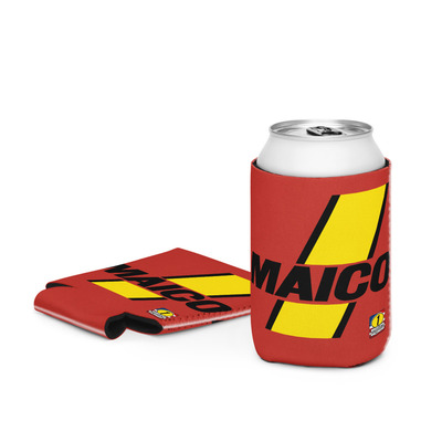 Maico yellow stripe red moto can cooler