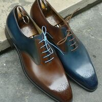 Handmade Brown Blue Two Color Shoes Lace Up Formal Shoes  - Thumbnail 1