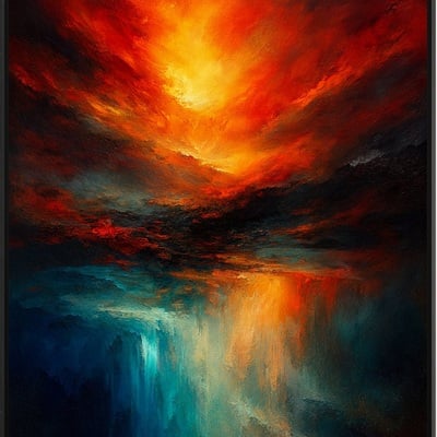 Sunset abyss fiery skies over teal reflections