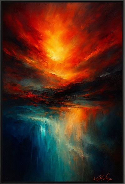 Sunset Abyss Fiery Skies Over Teal Reflections