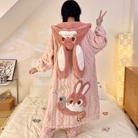 Cute Warm Rabbit Ears Nightgown Pajama Set - Thumbnail 2
