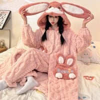 Cute Warm Rabbit Ears Nightgown Pajama Set - Thumbnail 1