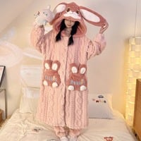 Cute Warm Rabbit Ears Nightgown Pajama Set - Thumbnail 3