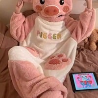 Pink Pig Fleece Onesie - Thumbnail 1