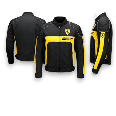 Crafted leather mens classic black yellow leather racing jacket pure lambskin motorcycle slim fit biker  - Thumbnail 4