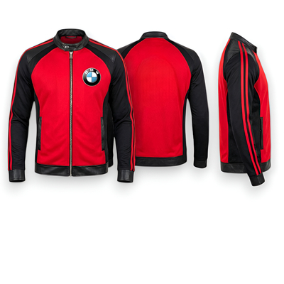 Crafted leather mens classic red black leather racing biker jacket pure lambskin motorcycle  - Thumbnail 3