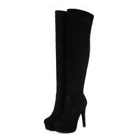 Suede stretch slim boots over-the-knee foldable multi-wear knight boots 3 colors - Thumbnail 6
