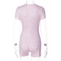 Sweet floral print slim-fit versatile polo collar short jumpsuit - Thumbnail 4