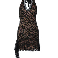 Sexy hot girl sleeveless deep V slim-fit short backless ribbon lace halter dress - Thumbnail 2