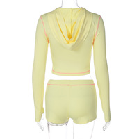 Fashionable cartoon print casual sportswear hooded long-sleeved shorts set - Thumbnail 2