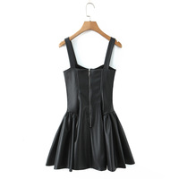 Retro-style PU leather patchwork sexy suspender dress - Thumbnail 1