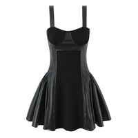 Retro-style PU leather patchwork sexy suspender dress - Thumbnail 2