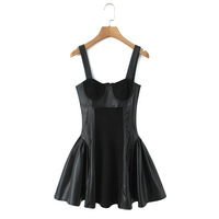 Retro-style PU leather patchwork sexy suspender dress - Thumbnail 3