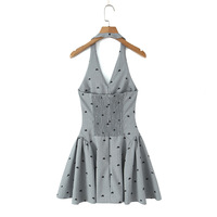 Retro flocked butterfly and 3D flower suspender dress - Thumbnail 1
