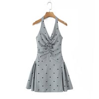 Retro flocked butterfly and 3D flower suspender dress - Thumbnail 2