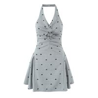 Retro flocked butterfly and 3D flower suspender dress - Thumbnail 3